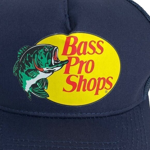 Bass Pro Shops Navy Blue Printed Logo Trucker Mesh Hat Snapback Closure NEW - Picture 6 of 9